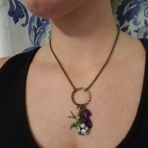 Swallow Pendant Bird Necklace Rhinestones Purple Beads Brass Boho Casual Classic
